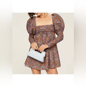 For Love & Lemons Brittany Floral Long Sleeve Puff Sleeve Mini Dress